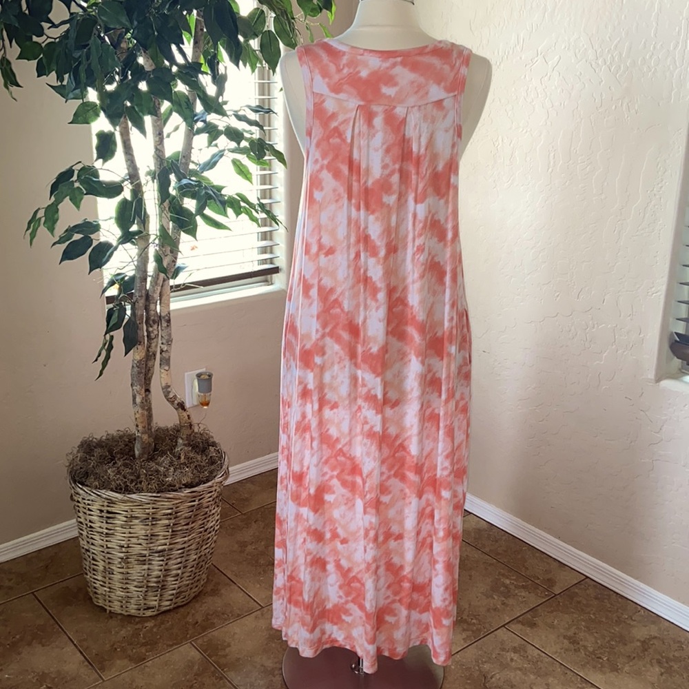 Koolaburra by UGG Stretch Modal V-Neck Tank Dress ~ Coral Tie Dye - Picture 3 of 6